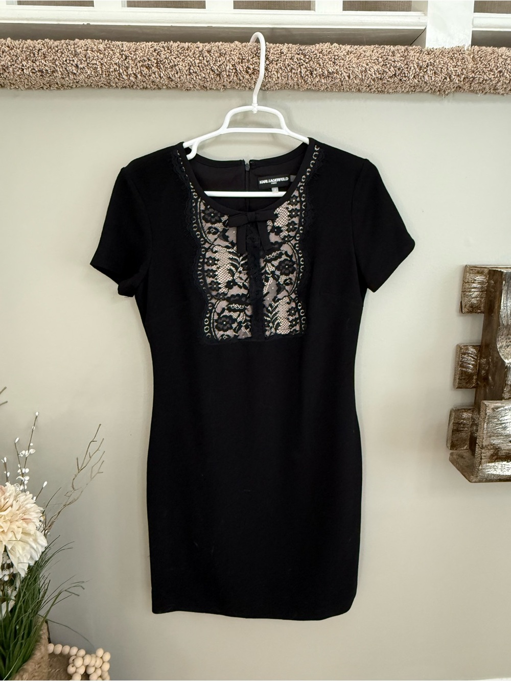 Karl Lagerfeld Black Lace-Front Mini Dress